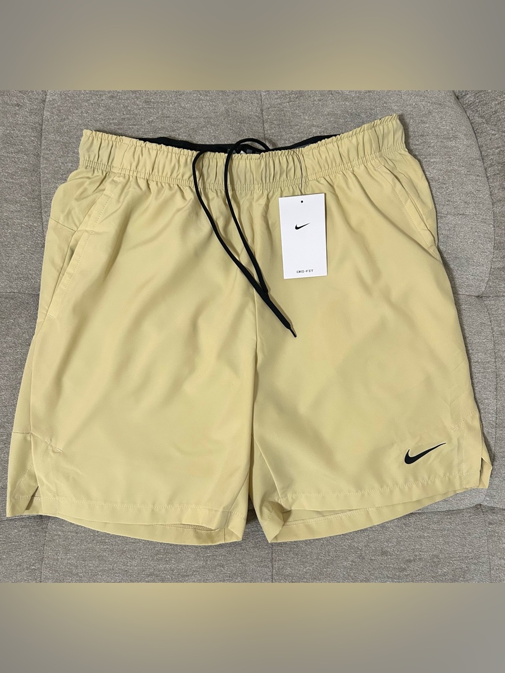 Nike Yellow Athletic Training Shorts with Black Drawstring